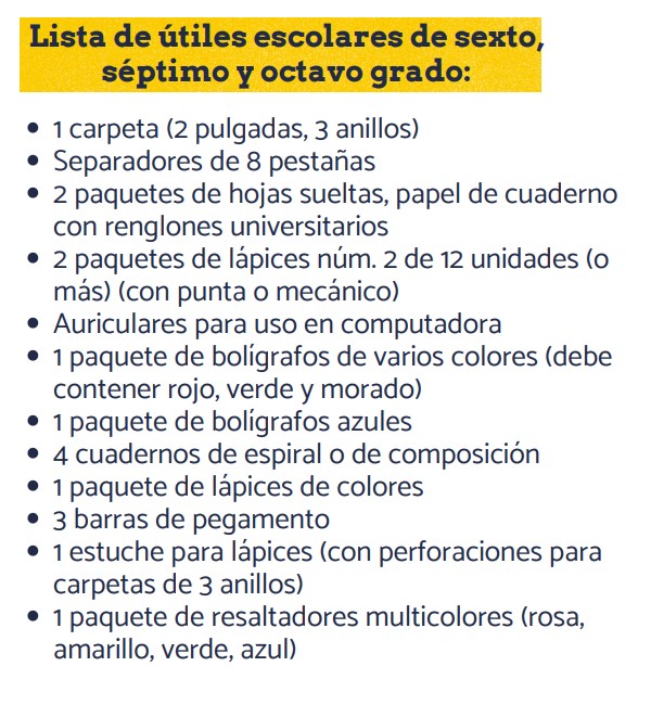 Supply List Spanish